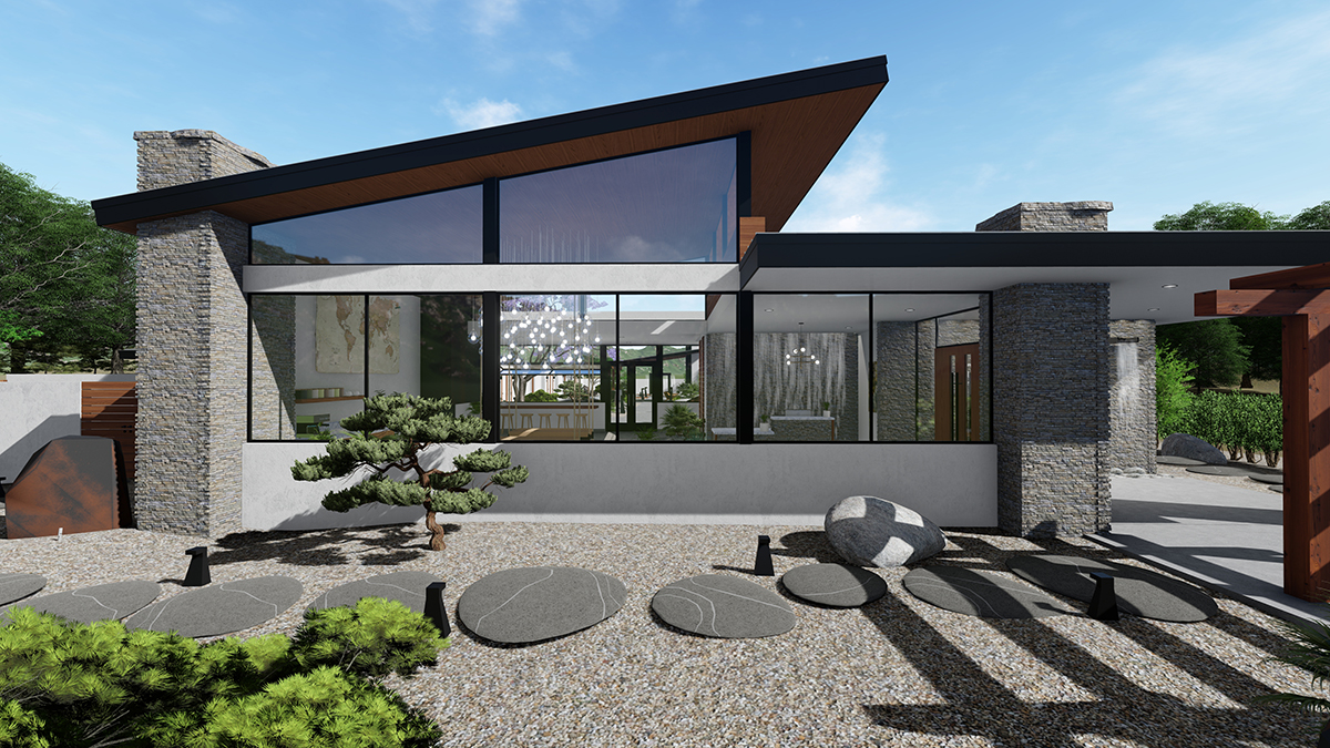 Spa project, located in Michigan. The entry building. The client wanted a serene modern development.